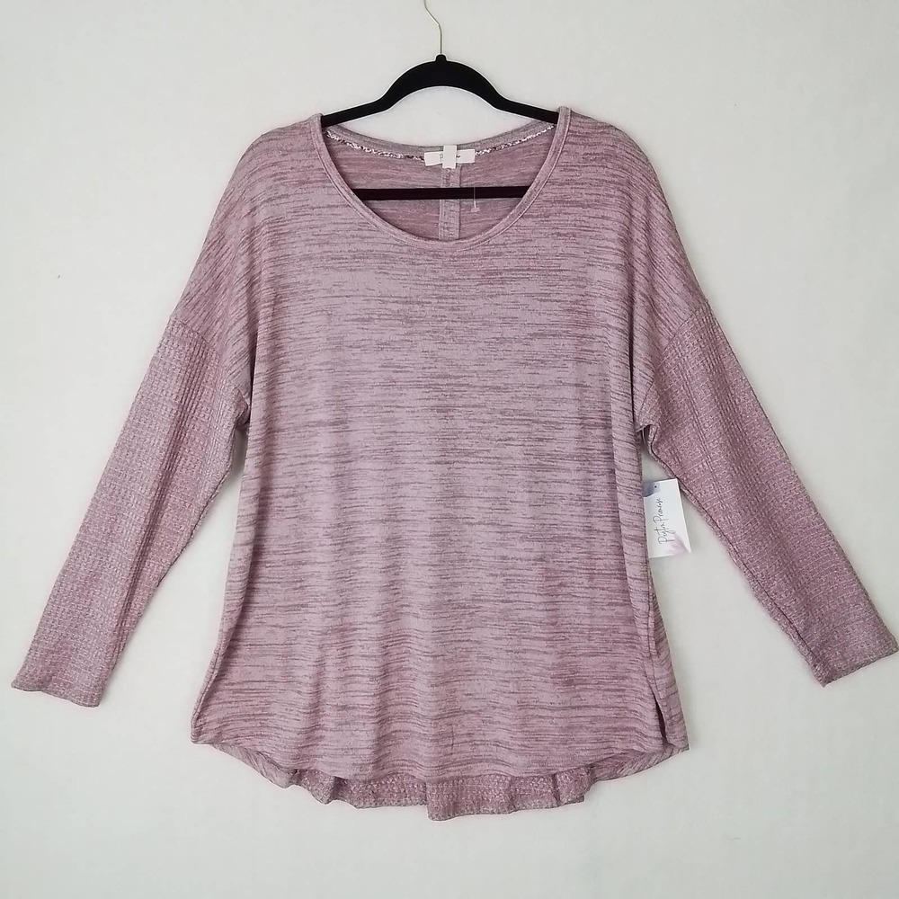 Peyton Primrose Womens Knit Top Sweater 1X Pink Long‎ Sleeve Waffle Knit Scoop